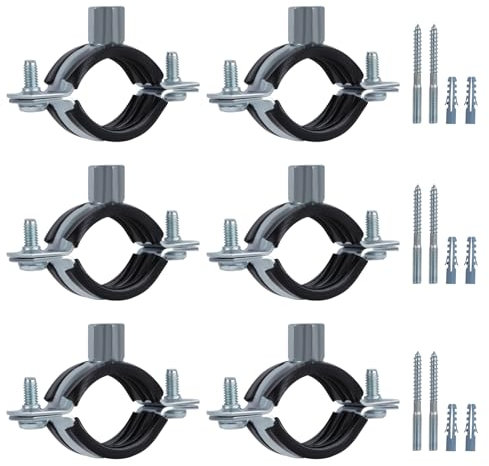 JDHGSHL 6 PCS Split Ring Pipe Hanger, Heavy Duty Adjustable Pipe Bracket Clamp with Screw & Expansion Tube, Wall Ceiling Mount Galvanized Iron Pipe Strap Supports Fit for Pipe OD 1-1.2 Inch(26-30mm)