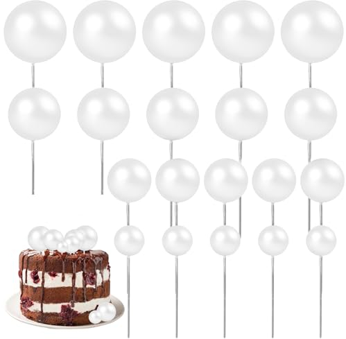 20 Pcs White Balls for Cakes Round White Cake Balls Mini Ball Cake Toppers Foam Cake Balls Decorations Balloon Cupcake Toppers Ball Shaped Cake Insert Topper for Birthday Cake Decoration Supplies