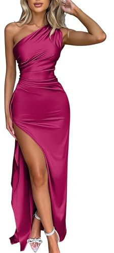 Memoriesea Damen Sexy One Shoulder High Split Cocktail Hochzeit Party Maxikleid