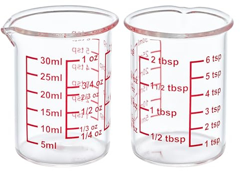 High Borosilicate Glass Measuring Cup with V-Shaped Spout, 30ml (1oz) | Pack of 2 – Precision Glass Measuring Cup for Kitchen & Bar