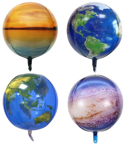 4 Stücke Space Galaxy Folienballon, XXL Planeten Transparente Ballon, Aluminium Folie Weltkarten ballon, Erde Luftballons, Erdkugel Riesenballon zum Geburtstag Sternenhimmel Party Lehrmaterial Deko