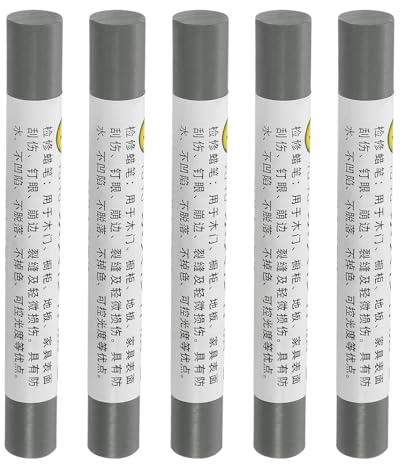 QUARKZMAN Möbelreparatur-Wachsstifte, 5 Stück - Holzwachs-Füllstift, Möbelmarker zum Ausbessern - für Kratzer, Löcher, Tische, Schreibtische, Holzböden, Titanium Grau