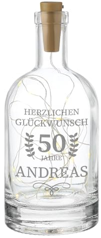 polar-effekt LED Flaschenlicht mit personalisierter Gravur zum Geburtstag - Dekoflasche mit Lichterkette - persönliches Geschenk - leuchtende Flasche