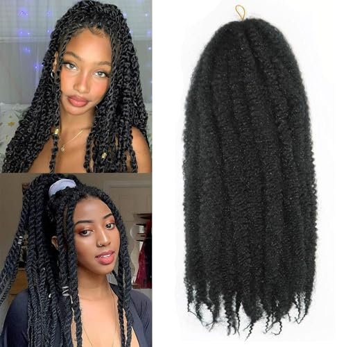 XIIMENALU Marley Twist Braiding Hair Afro Kinky Curly Cuban Twist Hair Marley Twists Hair Crochet Braids Synthetic Senegalese Twists Crochet Hair Extensions for Women (1b, 18inch/6packs)