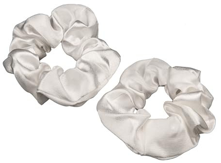 Haargummis für Damen, weiß, weiche Seiden-Haargummis, Premium-Satin-Haargummi, Pferdeschwanz-Halter, Haargummis für Damen, elastische Haargummis für lange, feine und dicke lockige Haare, Mädchen, 2