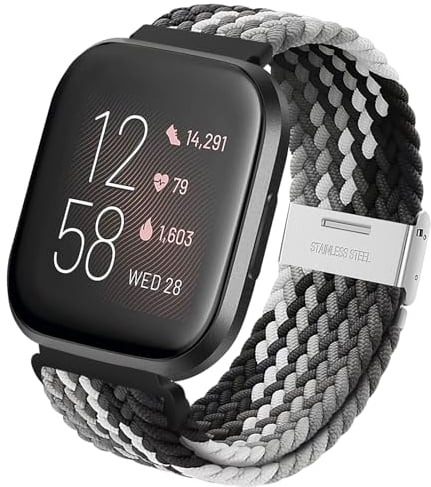 Nylon Armband für Fitbit Versa 2, Geflochtenes Schlaufenarmband Elastisches Sportarmband Nylon Solo Loop Uhrenarmband für Fitbit Versa 2, Fitbit Versa, Fitbit Versa Lite, Versa SE für Damen Herren