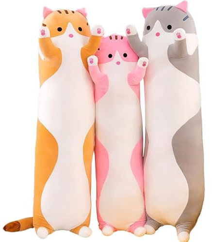 Langer Katzenplüsch weiches Katzen Plüsch Kissen Großes süßes Kätzchen Plüsch Katze Körper Kissen Plüschtier Katze Plüsch Puppe Geburtstag Weihnachten Children's Day Geschenk oder Kinder(Rosa,90cm)
