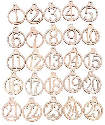 Holz-Adventskalender, 4 x 4 x 1, 25 Stück, Weihnachtskalender-Etiketten, 1-25 Stück, Holz-Weihnachts-Adventskalender, Geschenkanhänger, Heimparty, Weihnachten, Adventskalender ()