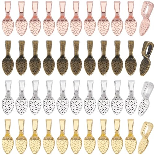SOFPLATE 1 Box 200Pcs Glue on Earring Bails Gold Pad Bail Bulk Alloy Antique Silver Rosegold Spoon Base Blank Settings Cabochon Charms jewellery Findings for jewellery Making Supplies DIY Glass Gems