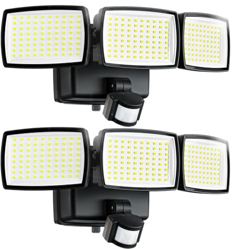AIXPI Battery Powered Outdoor Lights, 240 Led Security Lights Outdoor Motion Sensor PIR, IP65 Waterproof Outdoor Wall Lights Wireless Flood Lights Indoor for Gardern Yard Porch Garage, 2 Pack