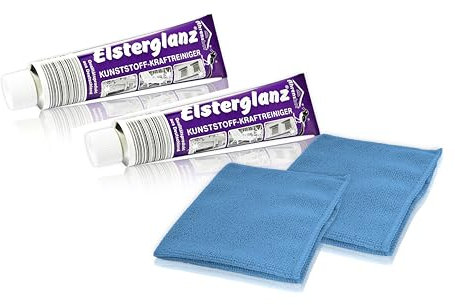 * 2 Tuben Elsterglanz Kunststoff-Kraftreiniger je 150 ml + zwei Mikrofaser-Tücher | Das Original aus Deutschland