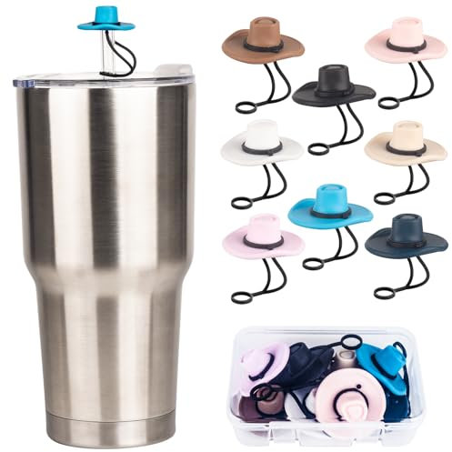 Straw Covers Cap for Stanley Cup 8Pcs with Storage Box, 10mm Dustproof Silicone Straw Lid, Reusable Straw Topper for Stanley 40/30 oz Glass Accessories