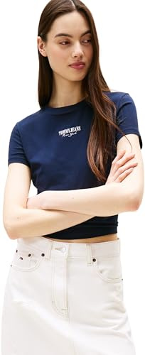 Tommy Jeans Damen Tjw Slim Essential Logo2 Tee EXT Dw0dw20913 S/S T-Shirt, Blue (Dark Night Navy), XL EU