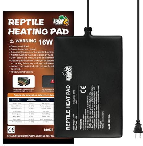 LUCKY HERP Reptile Heating Mat, 16W Terrarium Reptile Heat Pad with Temperature Adjustment, Vivarium Heat Mat for Turtle, Lizard, Hermit Crab, Frog, Snake(8x12in)