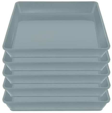 curfair 5Pcs Square Flower Pot Trays Plant Pot 10inch (25cm) Saucers Plastic Catch Excess Water Soil Spills for Indoor Outoor Plants (Grey)