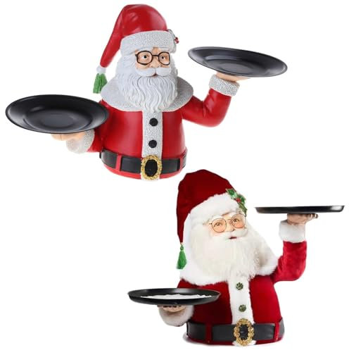 WOURRD Day Santa Holding Vassoio Decorazione di Natale Resina Dipinta a Mano Babbo Natale Treats Holder Con Piatti Pupazzo di Neve