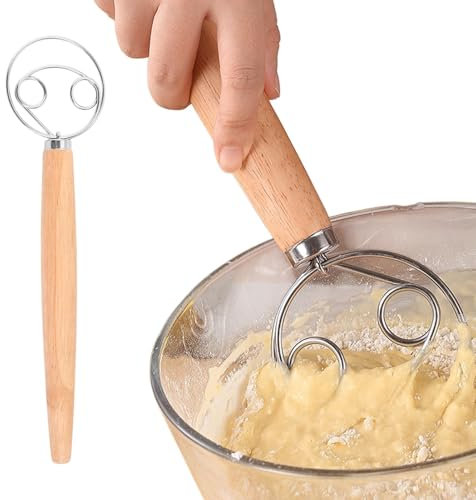 Mivanta 304 Edelstahldraht 13-Zoll-Holländischer Schneebesen Eierschläger Dänischer Teig Schneebesen Mit Holzgriff Mixer, Holzgriff Küche Backen Werkzeuge Für Brotkuchenherstellung