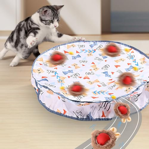 Xevinas 2 in 1 Interaktives Katzenspielzeug, Spielball Katze Mit Jagd Katze Matte Spielzeug, Katzenspielzeug Selbstbeschäftigung Wiederaufladbar Und LED 3 Modi Katzenspielzeug Elektrisch (B)