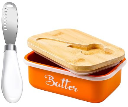 Butter Dish with Lid,Metal Butter Keeper with Stainless Steel Multipurpose Butter Knife,Lightweight Unbreakable Butter Container for Countertop Upgrade Double Silicone Seal