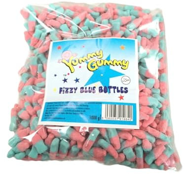 Yummy Gummy Fizzy Blue Bottles – 1kg Bulk Bag | Pink & Blue Bubblegum-Flavored Sweets