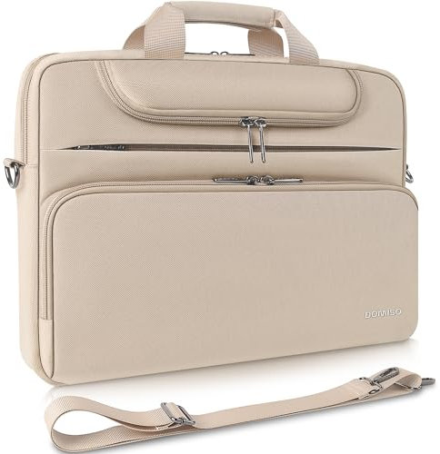 DOMISO Sacoche Ordinateur 17 Pouces Imperméable Pochette PC Portable Sac à Bandoulière Homme Femme pour 17-17.3 Notebook/Dell/Lenovo/Acer/HP/MSI/ASUS, Beige