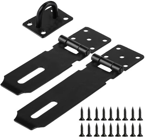 2 Sets Überfalle Schloss Riegel, 127mm/106mm Haspe Vorhängeschloss Haspel, Edelstahl Sicherheitsüberfalle Sicherheit Haspel Schlossriegel für Vorhängeschloss Schuppen Schränke Tore, (Schwarz)