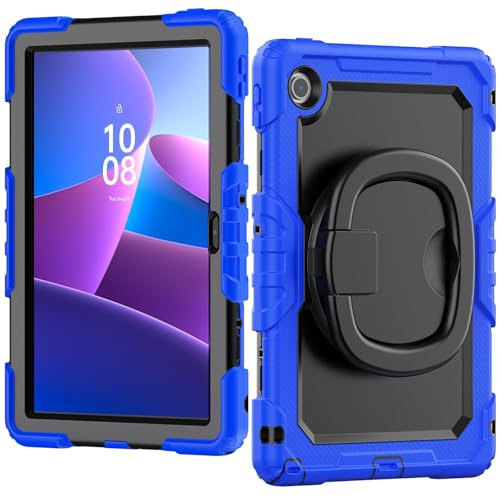 Funda compatible con Lenovo Tab 10.1(TB-311XU)/K10C TB311FU 2025 con protector de pantalla, funda protectora de cuerpo completo, funda resistente con mango giratorio de silicona (azul)