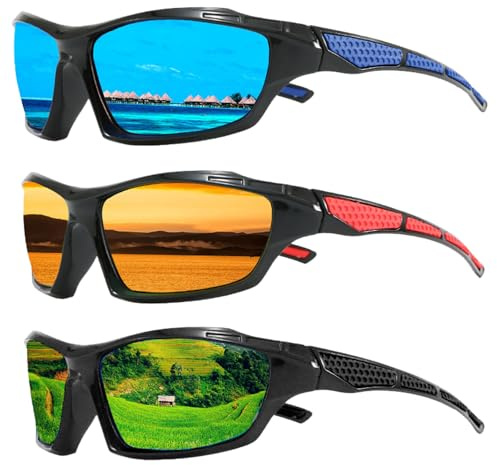 TYXHXTF 3 Pièces Lunettes de Soleil, Lunettes de Soleil Homme Polarisées, Lunettes de Soleils Polarisées pour Homme Femme, Femme Polarisés Lanyard Lunettes, Protection UV, pour Pêche Vélo