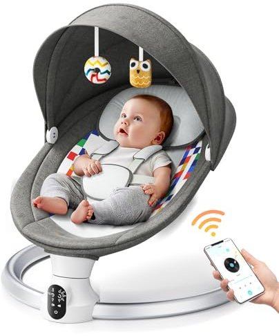 MINENICE Babywippe Elektrisch,Babywippe für Kinder bis 9 kg,Babyschaukel mit 5-Punkt-Gurt & 5 Schaukelmodi,6 Monaten,Babyschaukel elektrisch mit Timing- & Blueteethfunktion
