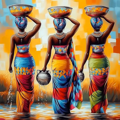 CEOVR Diamond Painting Adulte,Femme Africaine Peinture Diamant Adulte,5D DIY Diamond Art Kit Complet,Femme Allant Chercher de L'eau,30x30cm