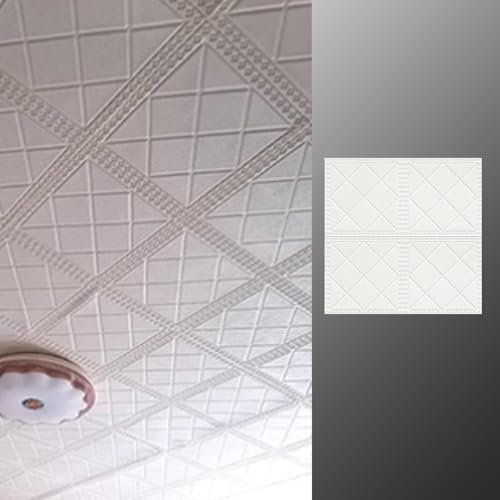 Minglez Dalle de Plafond Panneaux Muraux 3D en Mousse Auto-Adhésifs, Dalles de Plafond Suspendu Modernes pour Masquer Les Murs Abîmés, Papier Peint de Plafond Facile à Poser pour Masquer(A,10 Pack)