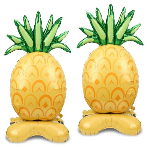PHOGARY 2 Pcs Large Pineapple Balloons, Standing Inflatable Pineapple Foil Balloon for Summer Aloha Luau Tropical Balloon Hawaiian Party Decoration Beach Pool Birthday Fruit Themed Party Supplies