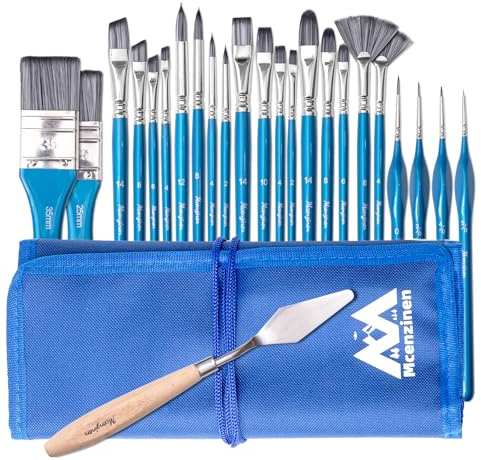 Mcenzinen 24 Pcs Paintbrush Set, Professional Artist Paint Brushes, Birch Wood Paintbrushes with Ergonomic Handle, Suitable for Oil, Watercolor, Acrylic, Digital and Face Painting
