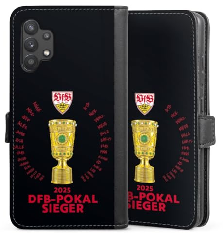 DeinDesign Klapphülle kompatibel mit Samsung Galaxy A32 4G Handyhülle aus Kunst Leder schwarz Flip Case VfB Stuttgart Pokal Offizielles Lizenzprodukt