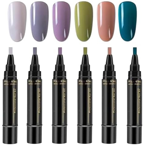 Gel Nagellack Pen | 6pcs Farbwechselnder Gel-Nagellack Set Nagelfarben Marker Vibrante Farben Einfaches Design Saubere Nägel Geschenk Für Frauen Mädchen Accessoires Haltbar