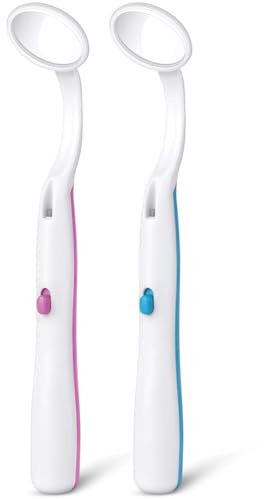 ACWOO Mundspiegel mit LED-Licht, 2 Stück Oral Dental Mirror Dentalspiegel, Zahnarztspiegel mit Anti-Fog-Beschichtung, Mund Zahn Inspektion Spiegel, Zahnpflegespiegel für Zahnpflege (Blau + Pink)