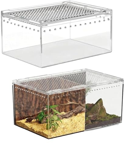 2 Artikel Acryl Terrarium, Mini Transparent Terrarium 20 * 15 * 10CM, Reptil Fütterungsbox aus Acryl, Reptilien Fütterungsbox, Reptiliens Aufzuchtbox für Spide Skorpion Gottesanbeterin Lebensraum