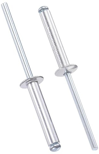 TOP-VIGOR Lot de 60 rivets aveugles en aluminium de 4 mm x 25 mm, rivets pop argentés pour fixation en métal, rivets aveugles à extrémité ouverte pour bricolage, meubles et réparations générales