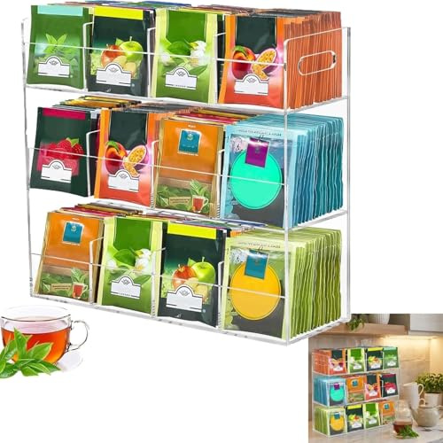 Teebeutel Organizer aus Transparentem Acryl, 12-Fach Teebox für 200+ Teebeutel, Stapelbare Tee Aufbewahrung mit Deckel – Platzsparender Teebeutelhalter für Küche, Speisekammer & Arbeitsplatte