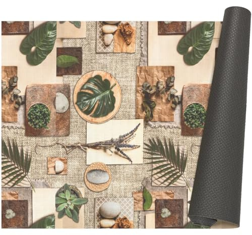 ANRO Küchenläufer Teppich Läufer Flur Küchenteppich rutschfest Küchenmatte PVC abwaschbar Flurläufer pflegeleicht Terra Botanica 220 x 67 cm