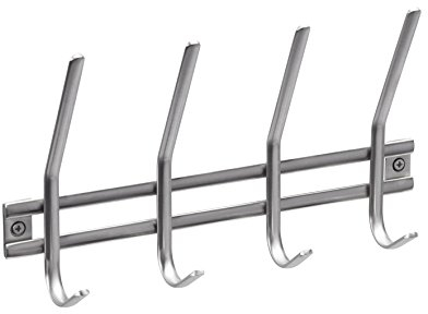Metafranc Hakenleiste 300 mm - Edelstahl - Neutrale Optik - 4 Haken - Zur Wandmontage - Ideal für Flur oder Schlafzimmer / Garderobenleiste / Wand-Garderobe / Huthaken / Kleiderhaken / 262899