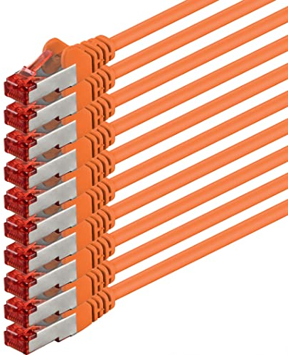 1aTTack.de - 10x 0,25 m câble patch CAT6 S/FTP blindage PIMF câble réseau CAT.6 RJ45 câble Ethernet routeur LAN DSL commutateur modem panneau de brassage - orange - 10 pièces