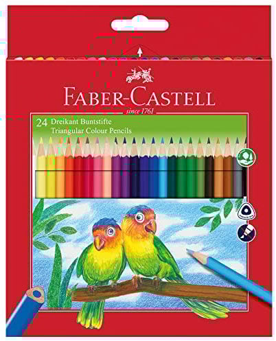 Faber-Castell 120542 - Buntstifte Set Dreikant, 24 Malstifte und Anspitzer, für Kinder und Erwachsene