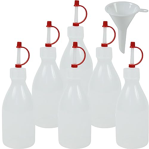 6 x Tropfflasche 100 ml mit Tropfverschluss, Spritzflasche, Dosierflasche, Laborflasche, Medizinflasche, Flasche mit Enghals aus Kunststoff (PE-LD), BPA frei - made in Germany - inkl. Einfülltrichter