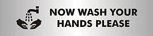Seco Cartello con pittogramma Now Wash Your Hands Please With Pittogramma, 190 mm x 45 mm – 2 mm in acrilico effetto alluminio spazzolato