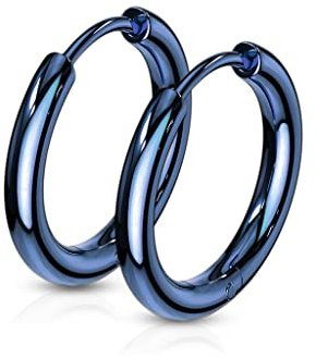 Bungsa Blaue Creolen im klassischen Design 15mm - 1 Paar Klappcreolen aus 316L Edelstahl für Damen und Herren