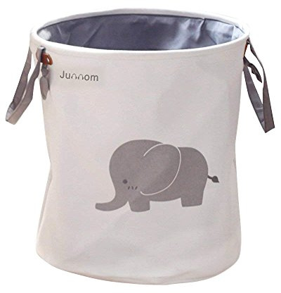 Junnom Polyester Storage Baskets, Collapsible & Lovely Laundry Bin/laundry Basket/Laundry Hamper/Bedroom Storage Solution for Office, Bedroom, Clothes, Toys, Laundry (Round) - Elephant