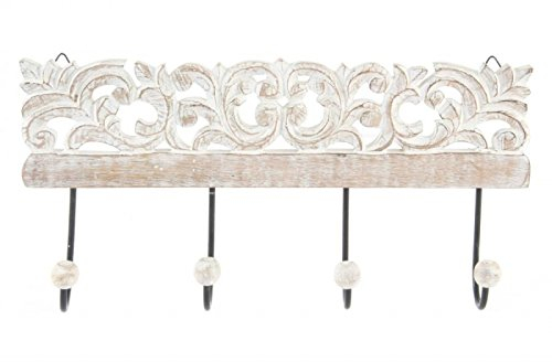 Dcasa - Appendiabiti a parete con 4 ganci in legno intagliato 40 x 18 cm