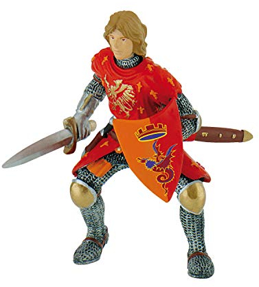 Bullyland 80786 - Spielfigur Prinz in roter Rüstung mit Schild und Schwert, ca. 8 cm, detailgetreu, PVC-frei, ideal als kleines Geschenk für Kinder ab 3 Jahren