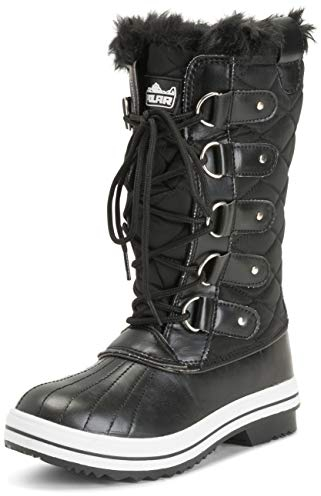 Polar Womens Snow Boot Nylon Tall Winter Snow Waterproof Warm Rain Boot - Schwarz/Schwarz - 37 - ZZCD0025